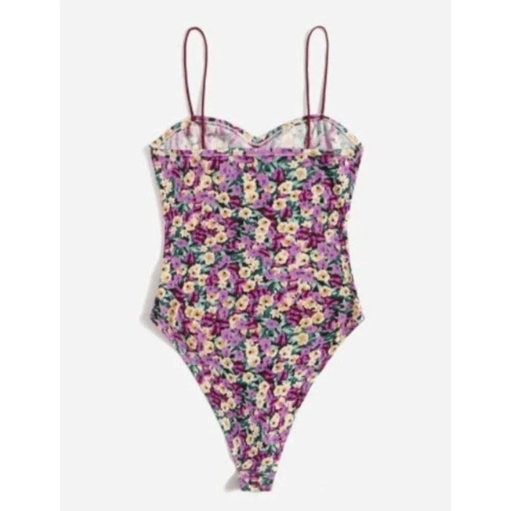 Size 12XL SHEIN Floral High Cut Cami Bodysuit